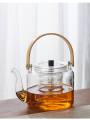 1000ml wooden handle Borosilicate Glass Teapot, Loose Leaf Tea Kettle, Borosilicate Glass Heat Resistant Clear Leaf Teapot with glass Infuser Strainer for Microwavable and Stovetop Safe.
