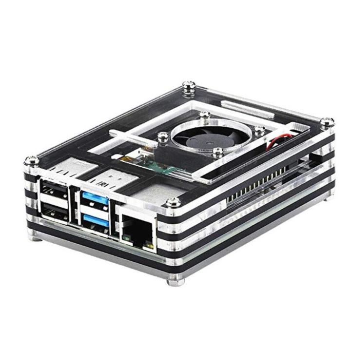 ACRYLIC CASE FOR RASPBERRY PI 4 MODEL B, RASPBERRY PI CASE WITH COOLING FAN (BLACK AND CLEAR)