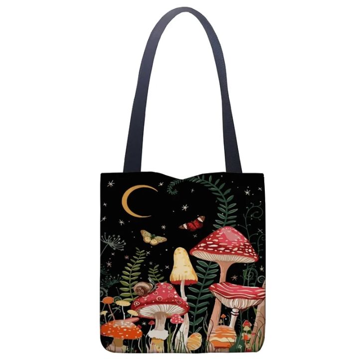 Chinese%20Style%20Printing%20Line%20Bag%20Bright%20Colors%20Butterfly%20And%20Moon%20Women's%20Handbag%20Art%20Forest%20Red%20Mushroom%20Pattern%20Tote%20Bag%20-%20Image%202