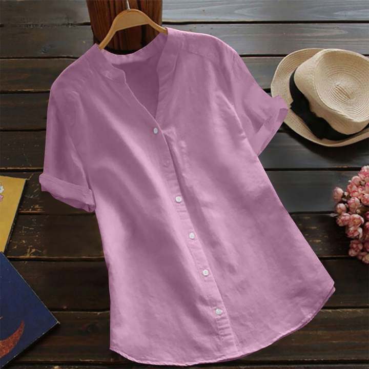 Stylish%20Simplicity:%20Women%E2%80%99s%20Imitation%20Cotton%20Button%20Down%20Shirts%20-%20Image%205