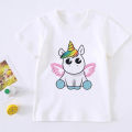 Fashion cute unicorn girl t shirt children Rainbow Horse cartoon kids T shirt Korean Harajuku design round neck baby boy t shirt. 