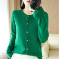 New Chic Autumn Winter Women‘s O-neck Cashmere Cardigan Sweater Solid Cashmere Knitted Female Cardigan. 