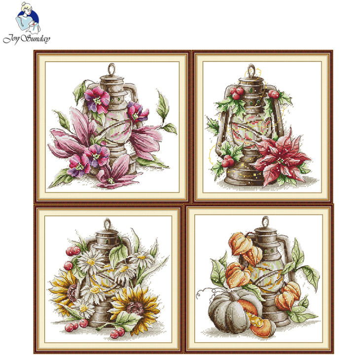 Joy Sunday Cross Stitch Kits Lamps Series Patterns Counted Printed Canvas Aida 16/14/11CT DIY Hand Embroidery Sets Art Crafts