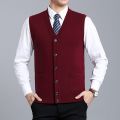 Men Flat Knit Vest 6.5% Wool Sleeveless Sweater Jacket Buttons Down Pockets V Neck Solid Basic Cardigan Male Fashion 00169069.