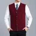 Men Flat Knit Vest 6.5% Wool Sleeveless Sweater Jacket Buttons Down Pockets V Neck Solid Basic Cardigan Male Fashion 00169069. 