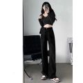 Black wide-leg jeans, women's trendy Korean version, loose high-waisted, slim, straight-leg, draped mop pants, ins tide students. 