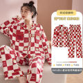 Strawberry Bear Pajamas Women's Spring and Autumn Sweet Cute Trousers Suit Student plus Size Nightdress Can Be Outerwear Homewear. 