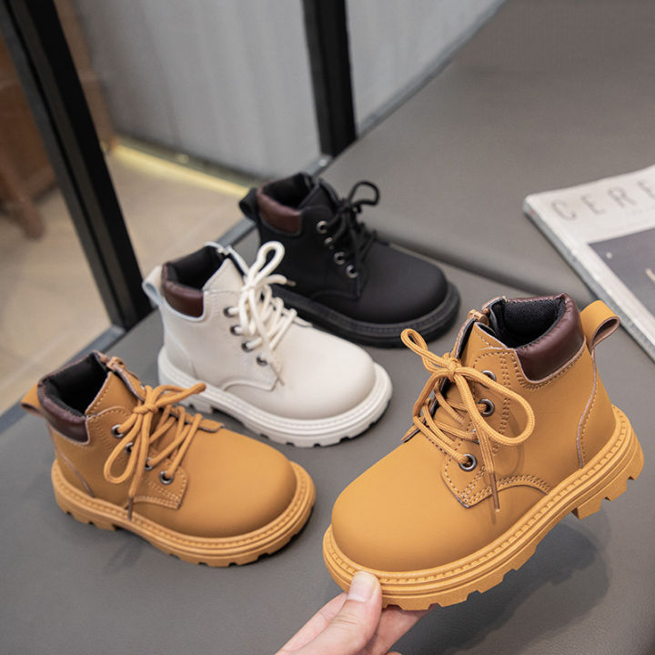 Children's booties 2024 new fashion british style girls little yellow boots small children's soft soles anti-slip boys martin boots