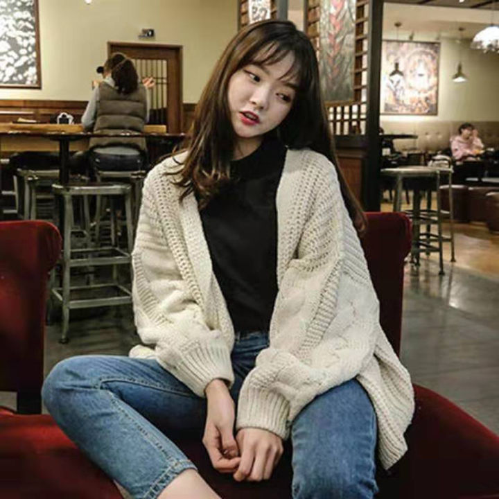 Lucyever%20Vintage%20Brown%20Knitted%20Cardigans%20for%20Women%20Korean%20Loose%20Long%20Sleeve%20Crochet%20Sweater%20Top%20Woman%20Casual%20Solid%20Lazy%20Sweaters%20-%20Image%204