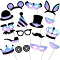 Photo Booth Props - Fully Assembled, No DIY Required Mix of Glitter Photobooth Props, Masks, Hats, Lips, Mustaches, Crowns (16 Count) - Perfect for Birthday Parties, Weddings. 