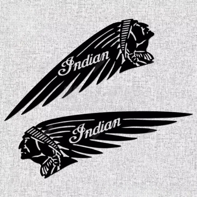 2 Stuks Coole Indian Motorsticker – Voor Tank, Helm Of Koffer, PVC, 21x7,7 Cm, Zilver, Waterdicht En Zelfklevend