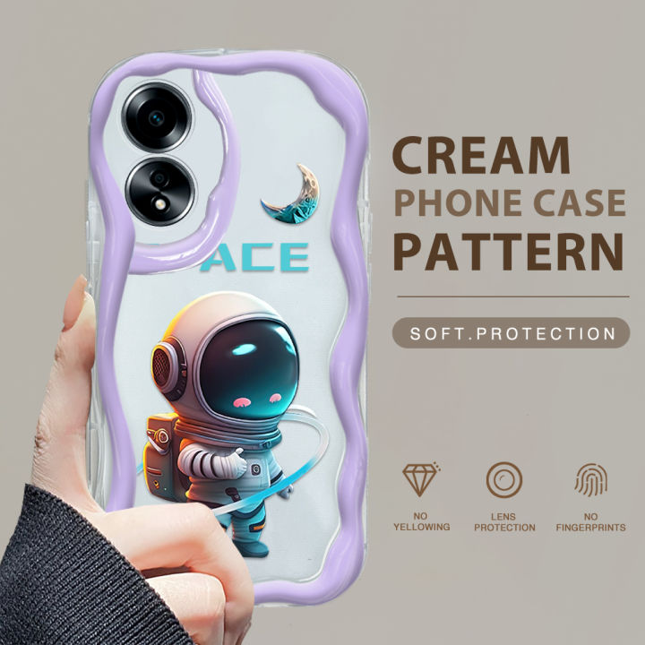 BILI%20for%20OPPO%20A58%204G%20Back%20Cover%20Cute%20Astronaut%20Pattern%20Cream%20Texture%20Wavy%20Soft%20Silicone%20Mobile%20Phone%20Covers%20-%20Image%202