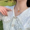 French Retro Creative Orange Temperament  Sweet Choker  Earrings Women Necklace Clavicle Chain. 