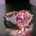 Pink Zircon Big Oval Stone Ring Female Shining Crystal Engagement Rings For Women Vintage Rose Gold Silver Color Wedding Jewelry.