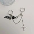 Punk Gothic Black Bat Wing Cross Chain Rings for Men Women Hip Hop Crystal Heart Cross Irregular Double Finger Rings Jewelry. 