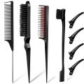 8pcs/bag Hair Styling Comb Teasing Hair Style Brush Triple Teasing Comb Rat Tail Comb Edge Brush Hair Tail Tools Braid Tool Loop. 