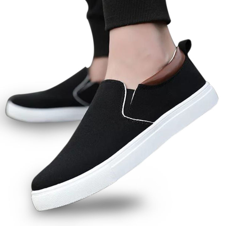 Black Grey Blue and Khaki Color Korean Canvas Sneakers Shoes for Men Slip On Casual Shoes