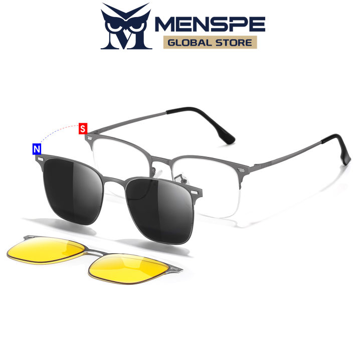 （NEW） 3 In 1 Sunglasses Men Polarized Sunglasses Night Vision Eyewear Magnetic Sun Glasses Frame Spectacles 3 Lens Unisex Anti-UV Spectacles Fashion Eyeglass