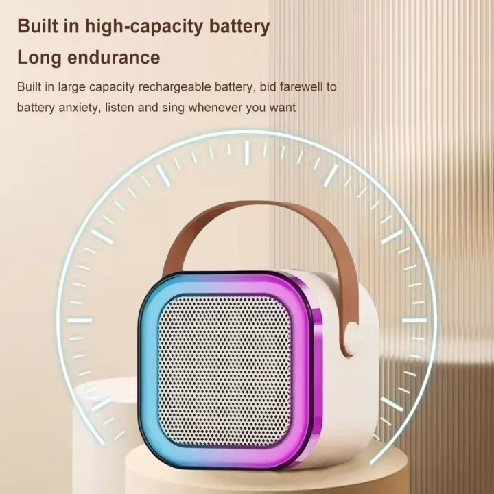 K12%20Portable%20Karaoke%20Machine%20Bluetooth%205.3%20Speaker%20System%20with%201-2%20Wireless%20Mic%20Mini%20Home%20Theater%20Speakers%20Adjustable%20LED%20Lights%20-%20Image%204