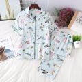 100% Cotton Women's Sleepwear Soft Pajama Sets on Down Long Sleeve Pj Floral Pajama Set Autumn Female Pyjamas.
