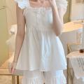 Women's Sling Pajamas Summer Woven Cotton2023New Sweet Women's Sweet Dried Shrimp Powder Two-Piece Suit Summer. 