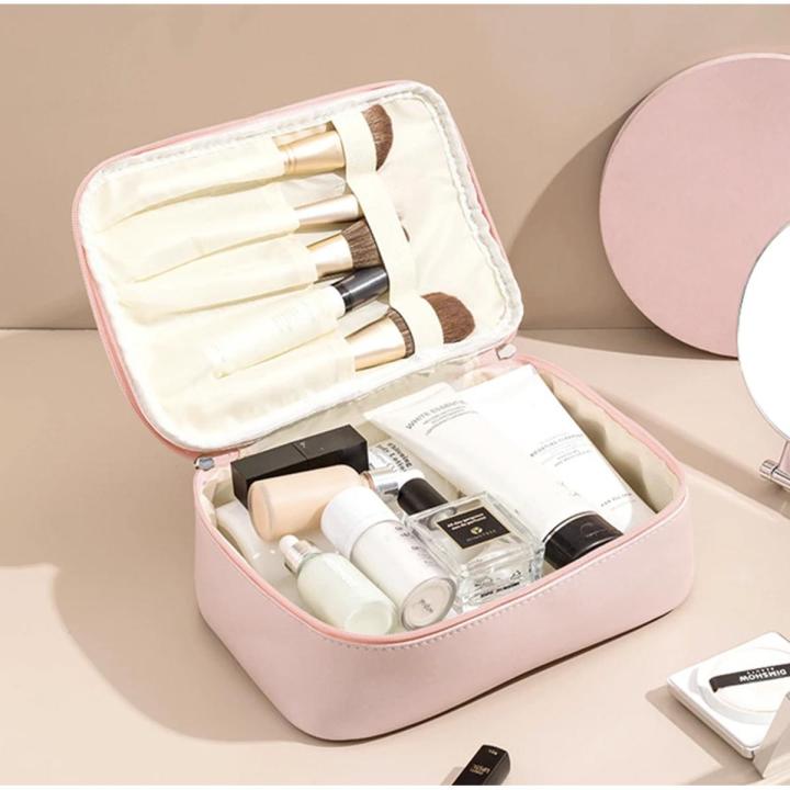 EH 1PC Women PU Leather Cosmetic Bag Large-Capacity Travel Toiletry Waterproof Storage Case Portable Girls Make Up Organizer