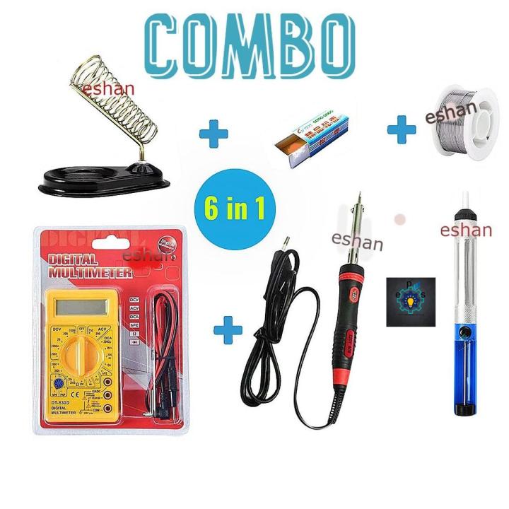 Students Essential Soldering Kits- 60W Soldering iron Combo with Multimeter - 6pcs Set with Multimeter - soldering iron