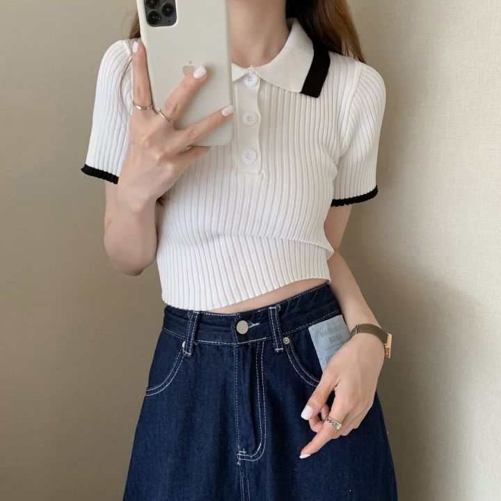 Knitted%20sweater%20for%20women,%20short-sleeved%20summer%20polo%20shirt%20with%20lapel%20for%20small%20people,%20slim%20fit,%20navel-baring%20short%20fashion%20high-waisted%20top%20-%20Image%208