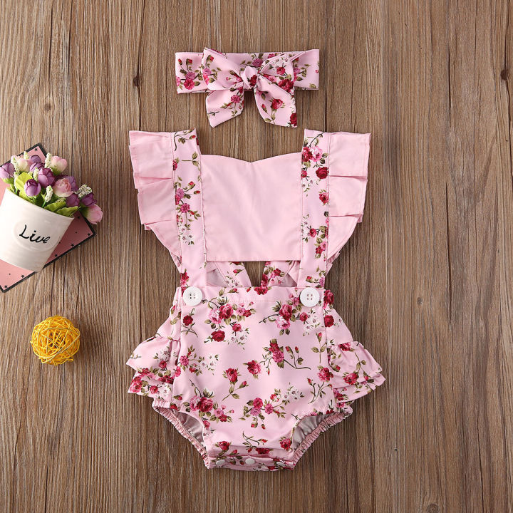 2PCS%20Newborn%20Infant%20Baby%20Girl%20Polka%20Dot%20Romper%20Jumpsuit%20Clothes%20Floral%20Outfit%20-%20Image%203