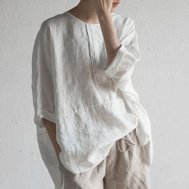 EaseHut%20Cotton%20Linen%20T-shirts%20Women%202022%20Solid%20Color%20O-neck%20Half%20Sleeve%20Casual%20Tee%20Tops%204XL%205XL%20Plus%20Size%20Casual%20Female%20T-shirts%20-%20Image%203