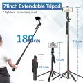 ULANZI MA09 Extendable Phone Tripod, 71" Selfie Stick Phone Vlog Tripod Stand Quadrapod with All in 1 Phone Clip, Travel Tripod Phone Holder with Rechargeable Remote. 
