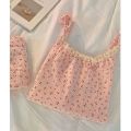 Women's Pajamas Summer Thin Sleeveless Tank Top Shorts Suit Korean Style Solid Color Floral Sweet Home Wear Can Be Worn outside. 