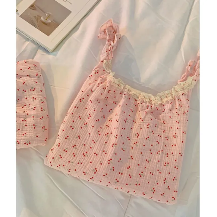 Women's%20Pajamas%20Summer%20Thin%20Sleeveless%20Tank%20Top%20Shorts%20Suit%20Korean%20Style%20Solid%20Color%20Floral%20Sweet%20Home%20Wear%20Can%20Be%20Worn%20outside%20-%20Image%206