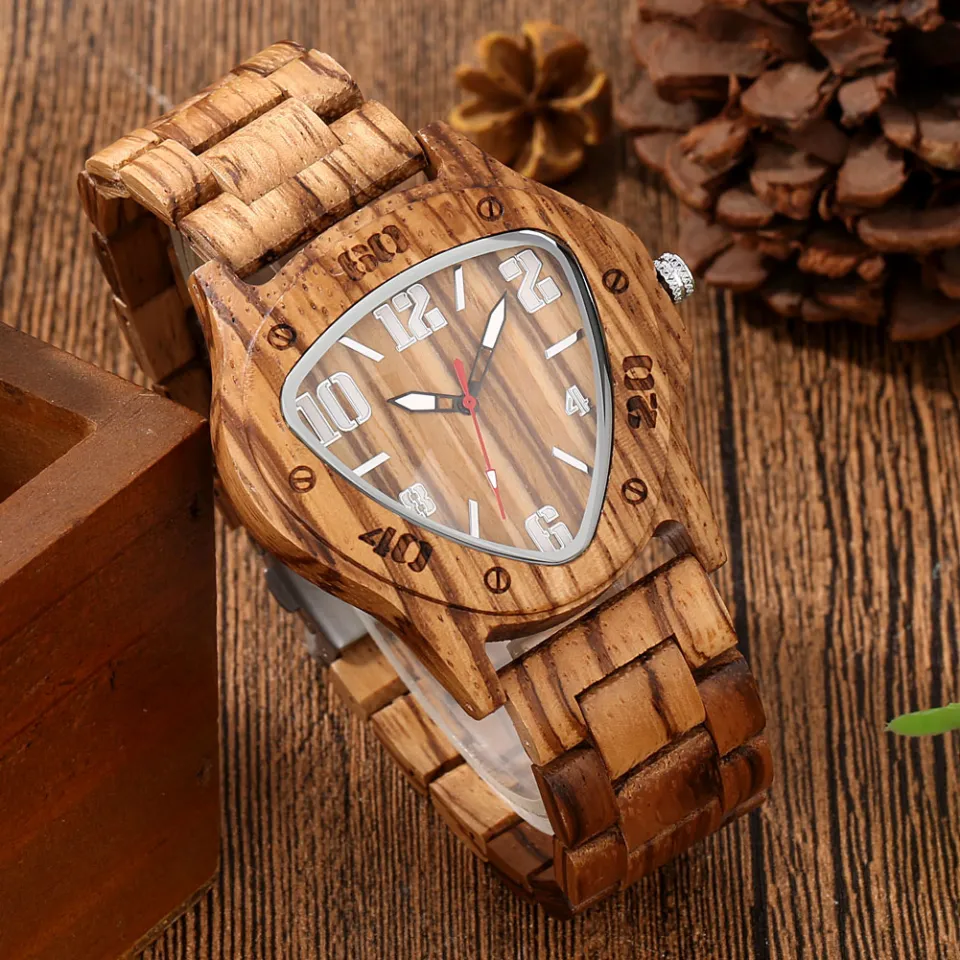 Unique Triagngle Arabic Numerals Dial Wooden Watch Quartz
