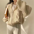 Retro Lazy Style Twist Zipper Thick Thread Knitted Cardigan for Women 2022 Autumn and Winter New Korean Style Loose Sweater Coat.