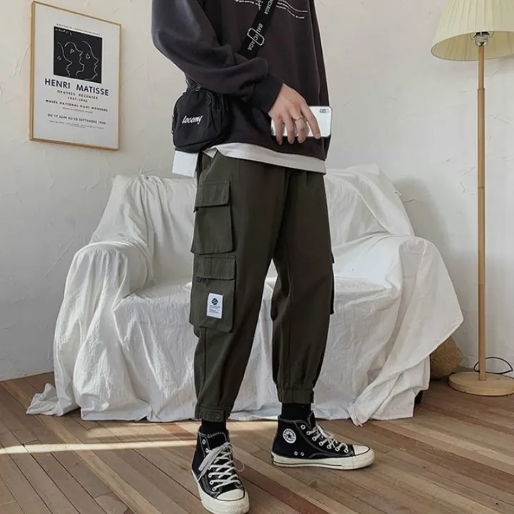 Men%20Casual%20Cargo%20Pants%20Solidckets%20Ankle-length%20Elastic%20Waist%20Fashion%20Streetwear%20All-match%20Korean%20Style%20Simple%20Chic%20Ins%20Loose%20-%20Image%207