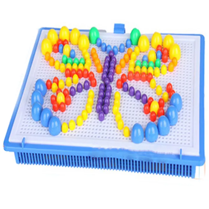296Pcs%20Puzzle%20Multicolored%20Educational%20Plastic%20Mushroom%20Nail%20Mosaic%20Pegboard%20for%20Children%20-%20Image%202