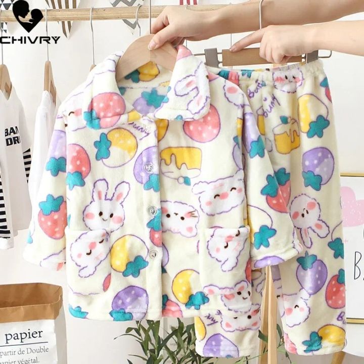 New%202023%20Kids%20Winter%20Soft%20Flannel%20Pajamas%20Clothing%20Sets%20Boys%20Girls%20Cartoon%20Thicken%20Warm%20Lapel%20Tops%20with%20Pants%20Pyjamas%20Sleepwear%20-%20Image%203
