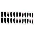 Black Almond Nails Set Press on Flame Matte Tips Finger False Nails Reusable Adhesive Full Cover Acrylic Fingernails. 