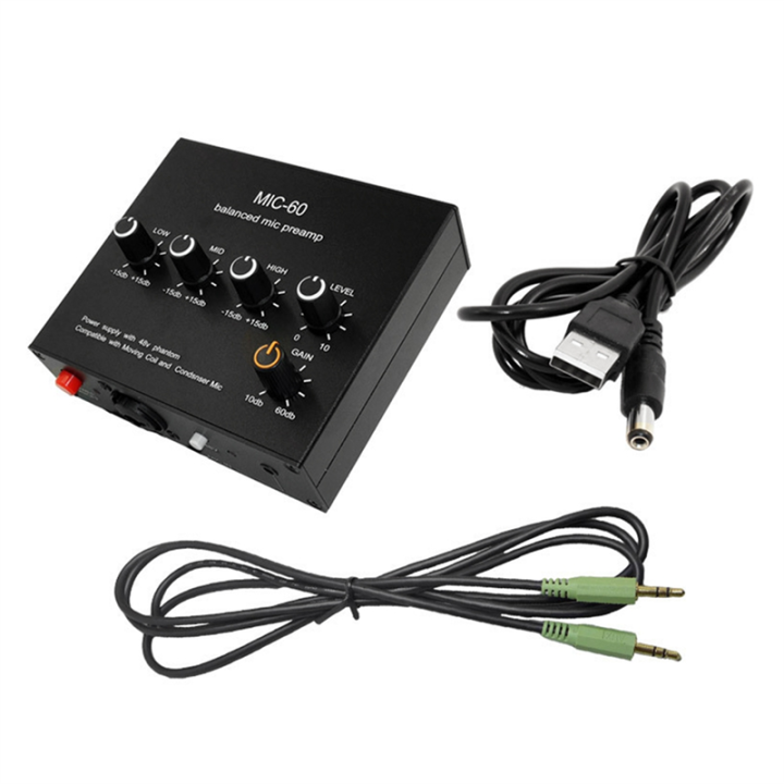 FORIDE Balanced Dynamic Microphone Amplifier Music Audio Amplifier MIC-60 with 48V Phantom Power with 3.5mm Cable