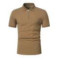 Men's polo shirt solid color short-sleeved zipper lapel T-shirt casual top.