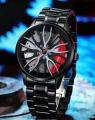 Men Quartz Watch for Waterproof Vacuum Plating Strap with Car Wheel Rim Hub Design Sport Automatic Wristwatch (307366195 ). 