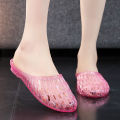 Women's wild slippers indoor bathing at home, non-slip and anti-odor jelly, transparent plastic crystal sandals, beach beach summer.