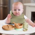 7pcs Bamboo Wooden Dinosaur Dinner Plates Children Tableware Feeding Supplies Suction Bowls BPA Free Infant Baby Tableware Set. 