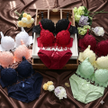 Japanese Peach Heart Floral Lace Lingerie Set â Push-Up Wireless Bra and Panties for Women.
