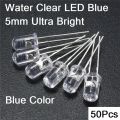50Pcs- Transparent BLUE 5mm Water Clear LED Blue 5mm Ultra Bright Transparent Round 5mm LED Light Emitting Diode Water Clear Blue Light Bulbs For Electronics Project. 