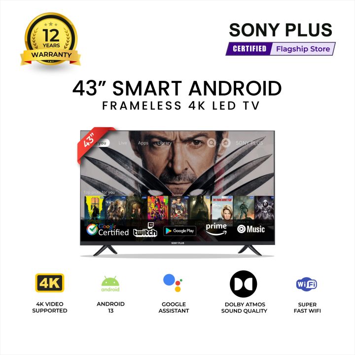 Sony Plus 43 inch Frameless Smart LED TV Wi-Fi Full HD 4K Supported Android Television