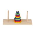Tower of Hanoi Wooden Puzzle 10 Rings Geometric Stacker Kids Developmental Toy, 10 Colorful Pieces.