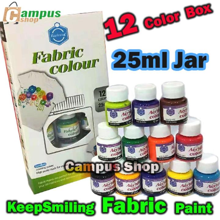 keep Smiling Fabric Color Paint 12 Colour box 25ml Jar for Artists