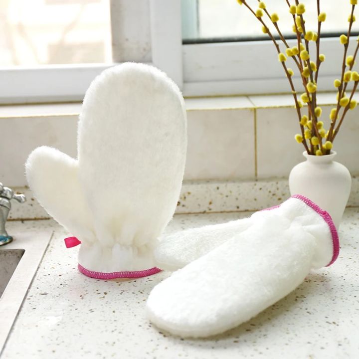 Dish Cleaning Tools Reusable Bamboo Fiber Gloves Non-slip Oilproof Dishwashing Gloves Waterproof Liner Durable Pot Pan Bowl Scrubber Household
